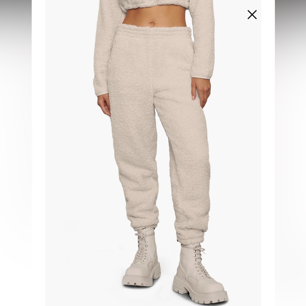 Skims Women’s Teddy High Pile Fleece Joggers Drawstring Zip Pockets XXS Gray - Picture 13 of 15